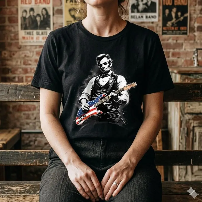 Comfort Colors® Abraham Lincoln Electric Guitarist Graphic Tee, Vintage Rock Parody Art  Shirt