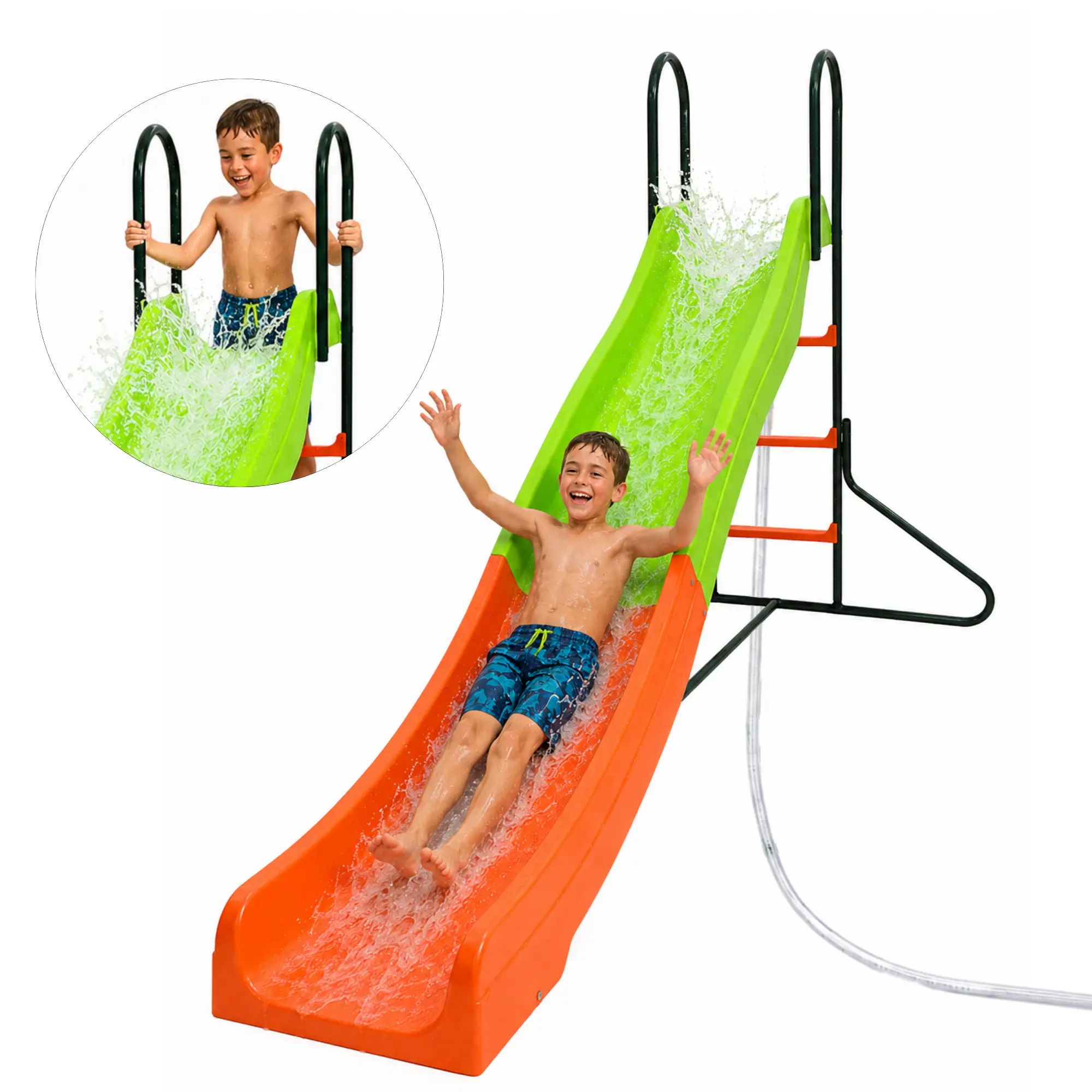 PLATPORTS Extra Large 8 Ft Water Slide for Kids, Freestanding Indoor Outdoor Playground Slide, Hose Hookup Converts to Water Slide, Hose Clamps Included, Backyard Water Play, Easy Setup, Ages 3 to 10