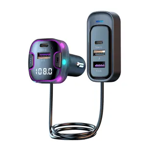 ALANPH Bluetooth 5.3 Adapter for Car with 5 USB Ports Charger, FM Radio Transmitter, Hands-Free Calling, U Disk & Colorful Ambient Lighting