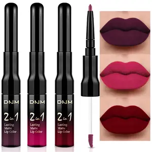 3Pcs Black Red Matte Lip Liner Pencil and Liquid Lipstick Sets for Women Long Lasting Lipstick 24 Hour Waterproof Dark red Purple Rose pink Lip Stick/Gloss Set labiales mate 24 horas originales