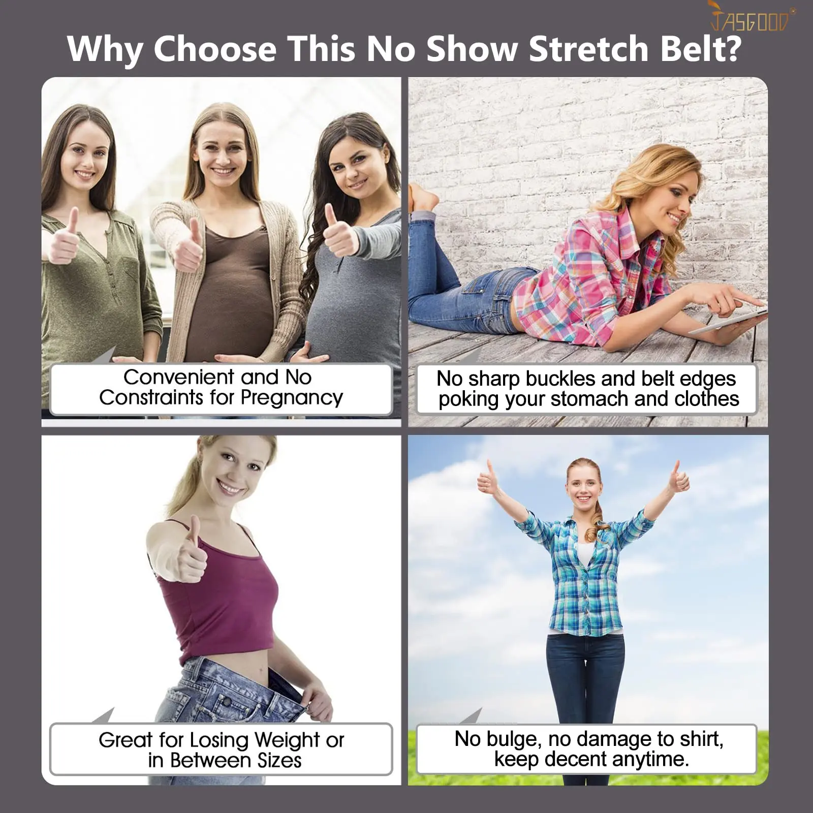 JASGOOD Women No Show Stretch Belt Invisible Elastic Web Strap Belt for Jeans Pants Dresses with Flat Buckle Adjustable Belt Set JASGOOD Women No Show Stretch Belt Invisible Elastic Web Strap Belt for Jeans Pants Dresses with Flat Buckle Adjustable Belt Set