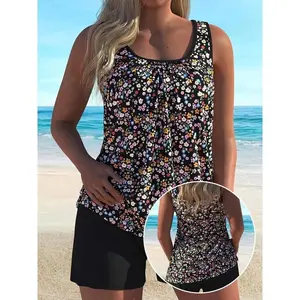 Flower Print Women's Tankini Swimsuit Set