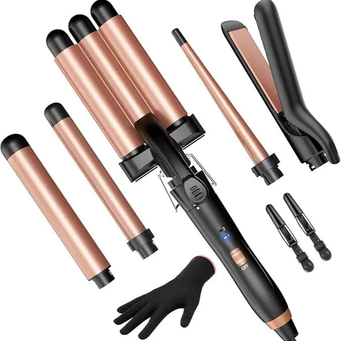 BESTOPE PRO 5-in-1 Hair Tool Set - Ceramic Straightener, Single Curling Comb, Thermal Brush, 2-Temp Settings, Glove, Clamps, Purple Rose Gold Beauty Accessory for Smooth Styling, Blowout Hair