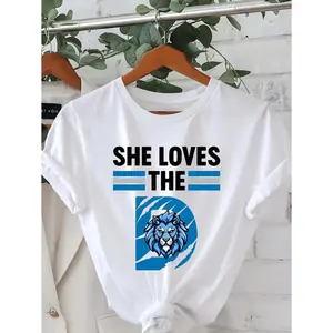 Detroit Football Graphic Casual Short Sleeve Crew Neck T Shirt For Women Ideal Spring Summer Wear Y2K Streetwear Graphic Tee