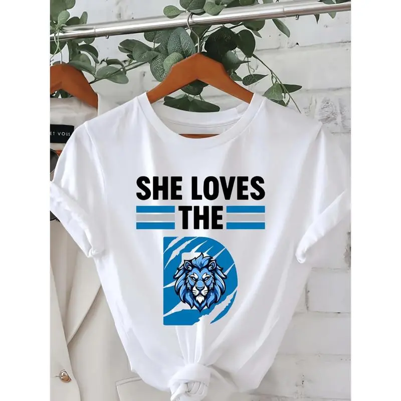Detroit Football Graphic Casual Short Sleeve Crew Neck T Shirt For Women Ideal Spring Summer Wear Y2K Streetwear Graphic Tee