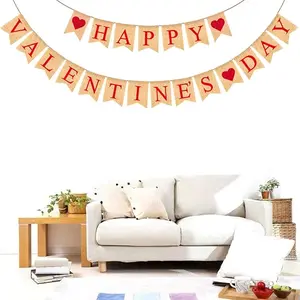 Happy Valentine's Day Banner - Glitter Heart Burlap Bunting - Assembled for Home, Store, and School Decorations