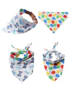Happy Birthday Reversible Dog & Cat Bandanas - Slide On The Collar & Tie On - Cotton - Washable