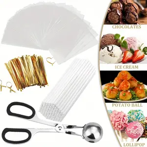 301 Pcs Lollipop Cake Pop Treat Bag Set,Including 100 Cake Pop Sticks,100 Parcel Bags,100 Twist Ties and 1 Cake Pop Mold,Maker Tools for Lollipops,Candies,Chocolates,Cookies,Christmas Party Gifts,Hand Tools Kits
