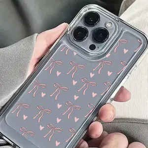 Heart & Bow Pattern Clear Phone Case, Anti-drop Cellphone Protective Case, All-inclusive Shockproof Mobile Phone Cover for iPhone 11 12 13 14 15 16 Pro Max