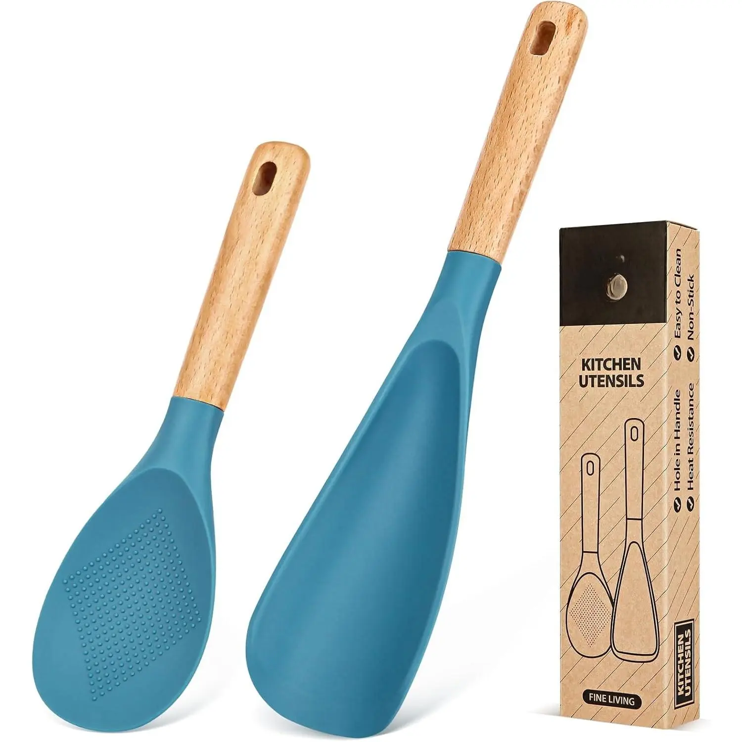 Cooking Spoon and Rice Scooper for Nonstick Cookwares,  for Cooking and Serving Durable  Matte ,  Handle Spoon for Mixing, Scoop, and Scrape (TURQ)