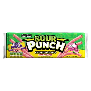 Sour Punch Watermelon Straws with Chamoy Sauce, 3.2oz Tray Candy Snack