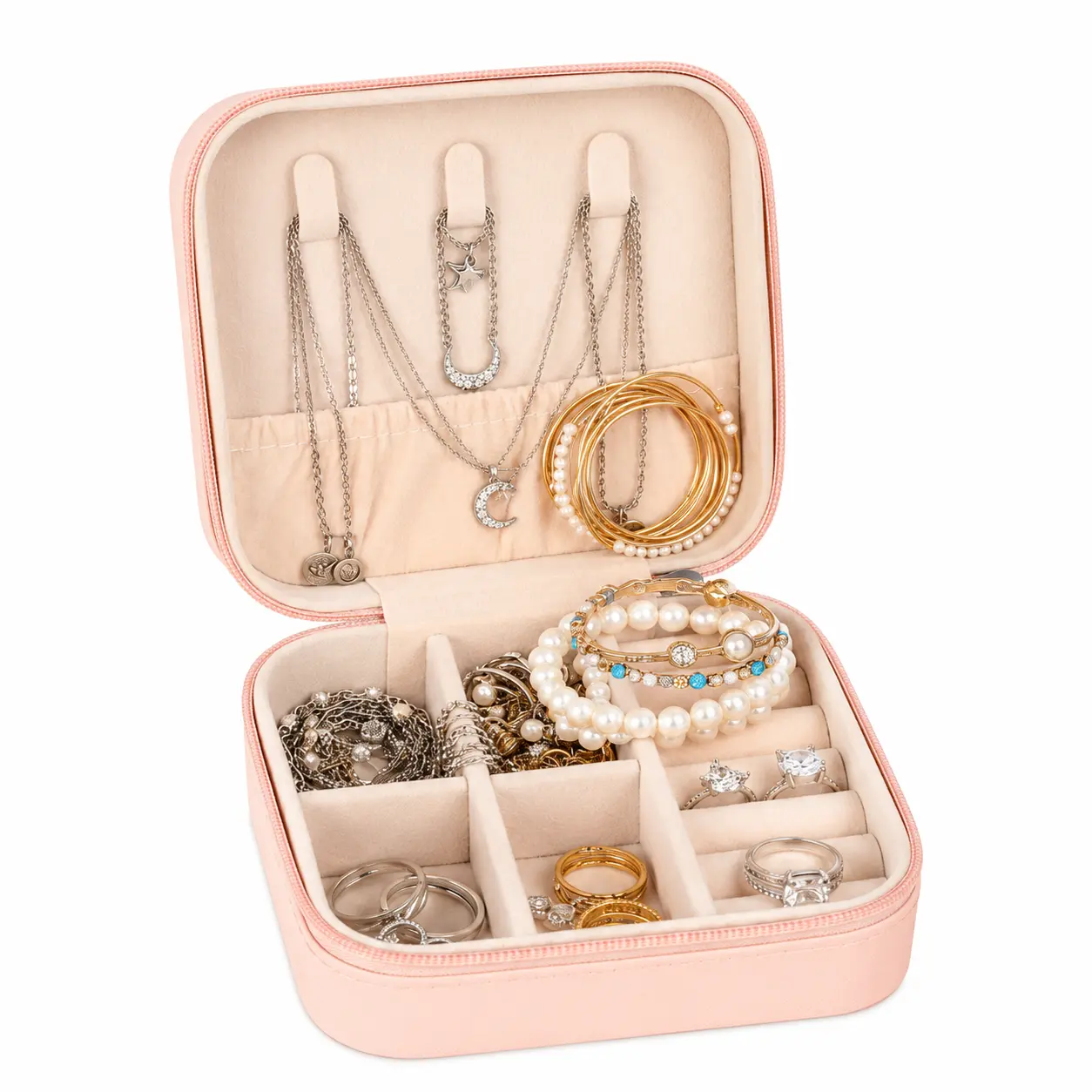 Travel Jewelry Case, Portable Jewelry Earring Box Organizer PU Leather Small Necklace Storage for Vacation, Secure Closure, Travel Essentials, Bridesmaid Christmas Gift for Women Girls