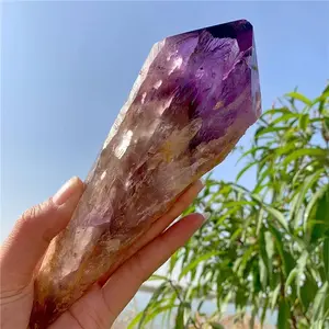 Natural Amethyst Large Staff Wand Ornament Crystal Raw Stone Original Skin Pillar Home Office Decoration