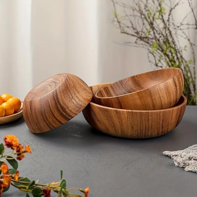 Handmade Natural Wood Bowl, Food Grade Oil Coating, Eco-Friendly Dinnerware, Salad/rice/soup Bowl, Unique Wooden Texture Design, Bowl with Lid