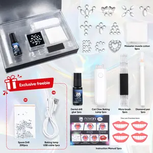 Professional Teeth Gems Kit: 20 Premium Jewels + Bonus 200 Gems, Glossy Finish, Complete Kit with LED Light, Glue, Tools & Gift Box
