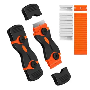 Double End Scraper with 40pcs Metal & Plastic Blade, 2 Counts Anti-scratch Multifunctional Scraper Tool for Cleaning Debris, Window, Glass, Wood, Kitchen Utensils, Interior