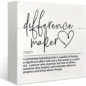 Difference Maker Gift, Difference Maker Definition Wooden Box Sign Desk Decor, Thank You Appreciation Gift for Women Men Teacher Boss Leader Coworker, Cubicle Accessories, Desk decor, 5x5 inch