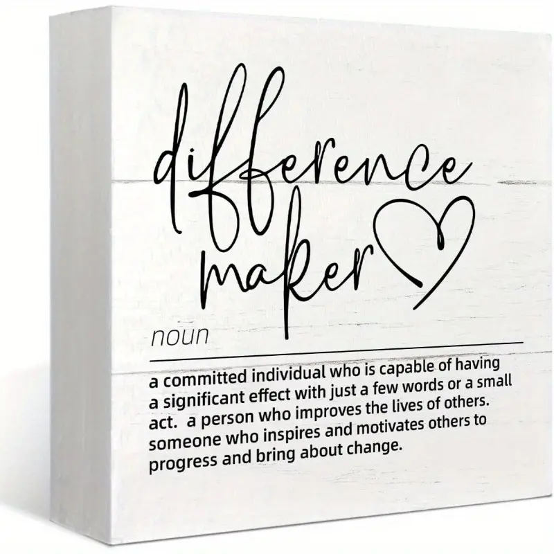 Difference Maker Gift, Difference Maker Definition Wooden Box Sign Desk Decor, Thank You Appreciation Gift for Women Men Teacher Boss Leader Coworker, Cubicle Accessories, Desk decor, 5x5 inch
