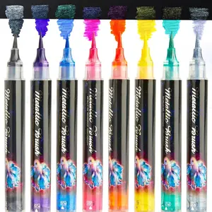 Glitter Dual Metallic Brush Pen, 8 Counts/set DIY Album Pen, Hand Journal Greeting Card Writing Flash Pen, Suitable for Holiday Painting