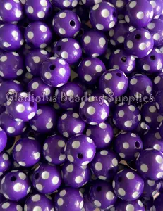 16mm Dark Purple Polka Beads, Green Color, Resin, Loose, Chunky, Round, Gumball, Crafting Supplies