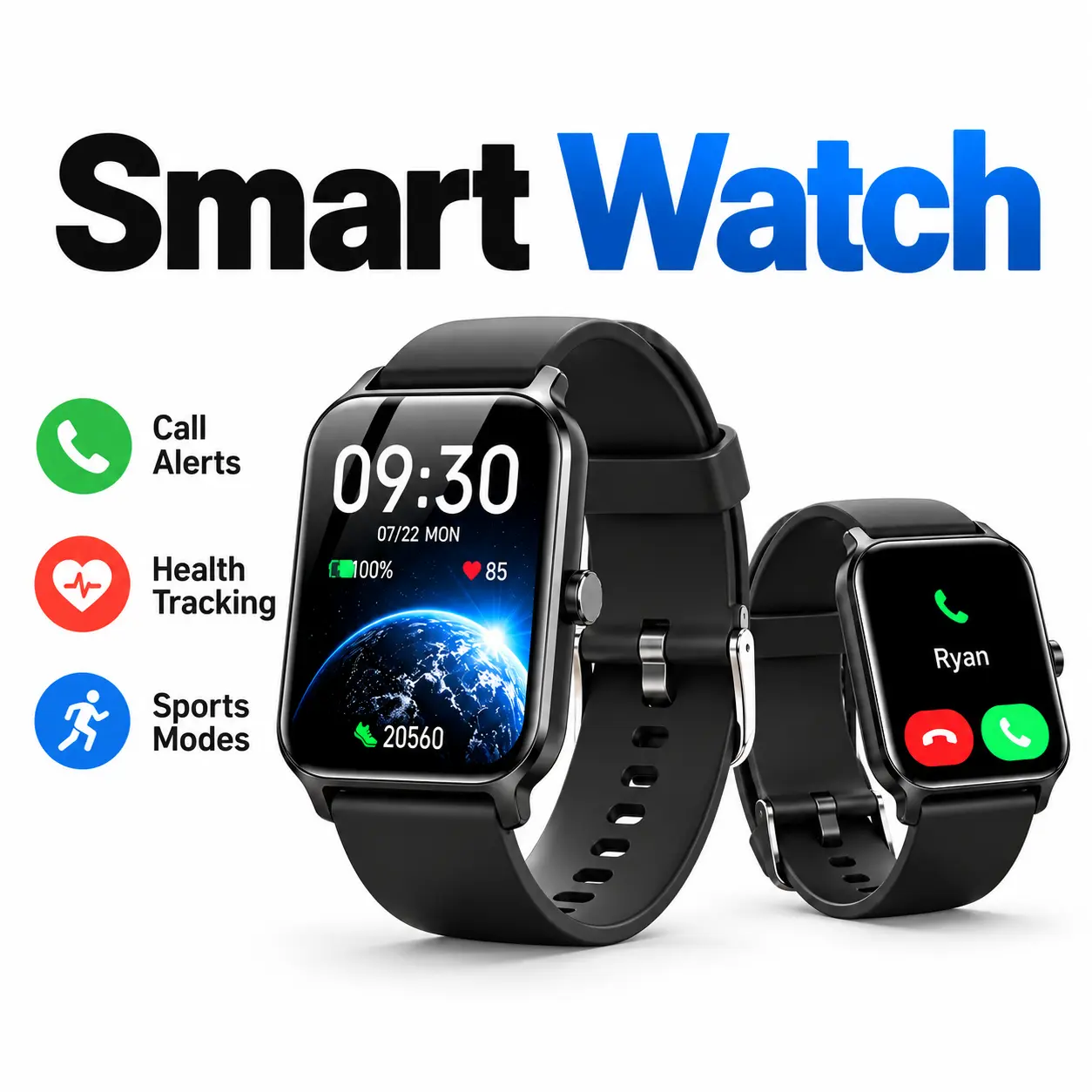 2.01-Inch Touchscreen Smartwatch for Men, Fitness Activity & Step Tracker Watch with Message Alerts, Alarm, Timer, Music Control, Comfortable Strap, iOS & Android Compatible