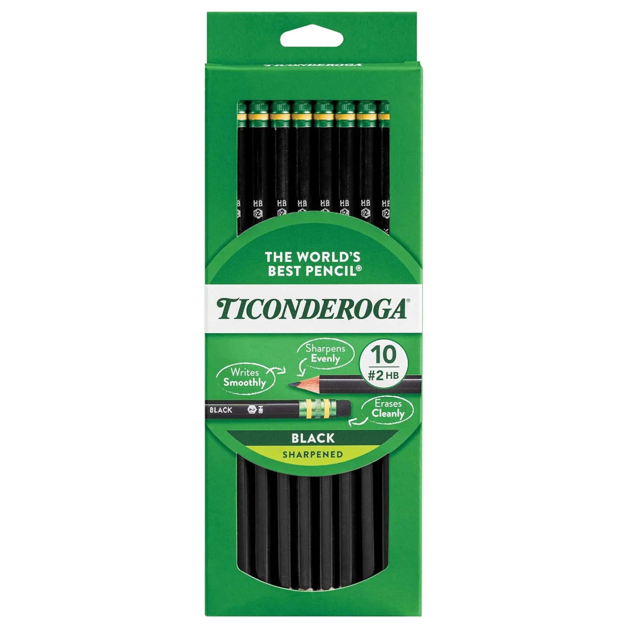 Ticonderoga Wood-Casing Graphite Pencils, Pre-Sharpened 2 HB Soft Kids Safe Black Writing Pencils, 10-Count Boxed Set