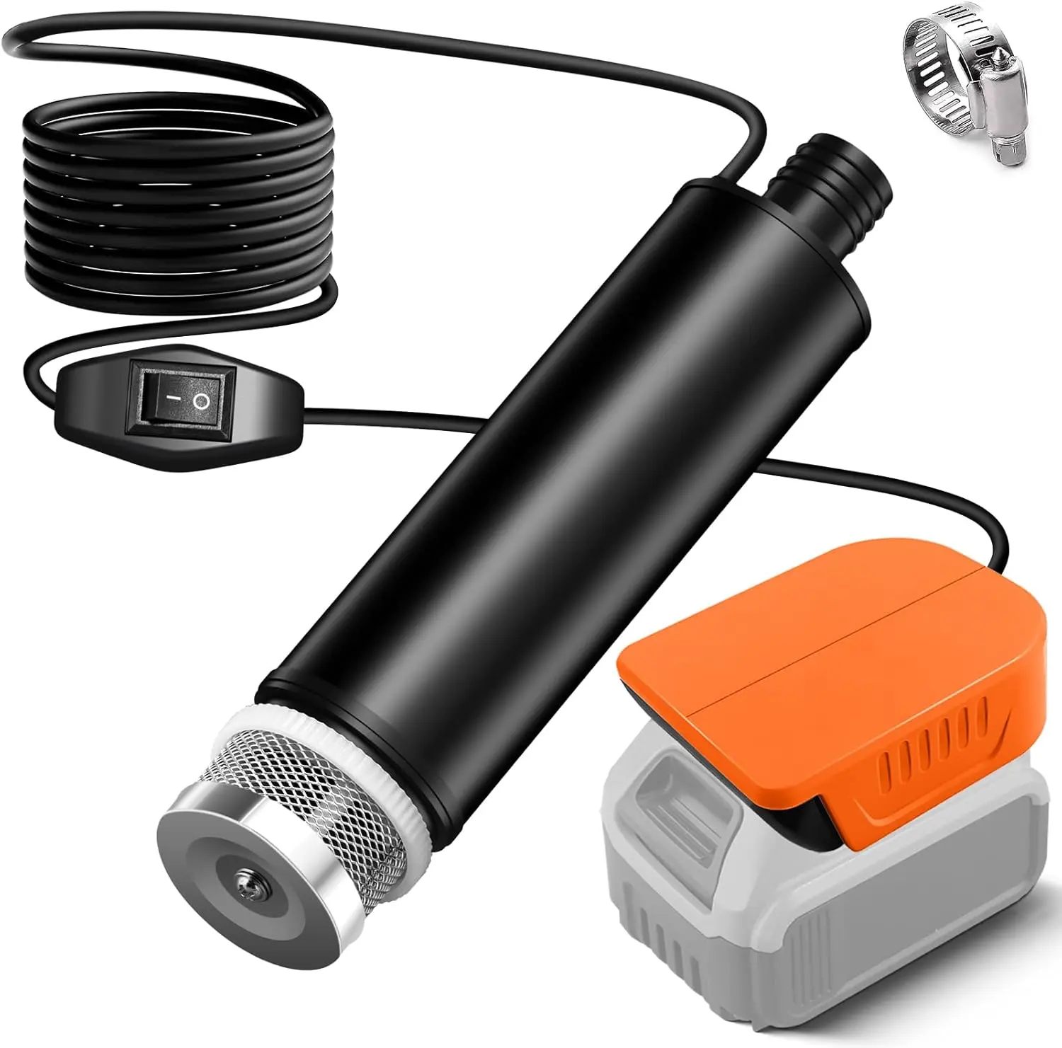 20V Cordless Portable Submersible Pump (Tool Only) - Dewalt Battery-Compatible, Brushless Motor, 500 GPH Flow, ABS Shell, Quick Connector, Dense Grid Design Filter, IPX8 Waterproof, Corrosion-Resistant, Powered Pond Pumps for 0-30°C Water Draining