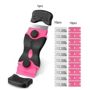 Razor Blade Scraper Tool With Extra 10pcs Plastic Blades And 10pcs Metal Blades 2-in-1 Scraper Tool Cleaning Razor Scraper For Decals Stickers Labels Caulk Adhesive Paint Cooktop tool kit