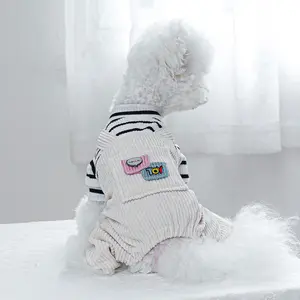 Dog Outfit – Black & White Striped Four-Legged Hoodie with Pockets & Overalls for Small Dogs, Teddy Puppy Clothes