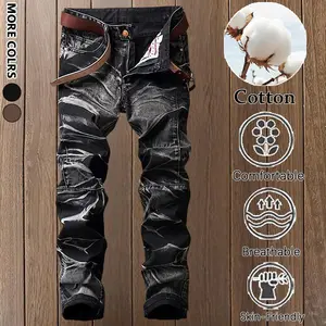 Men's Distressed Ripped Jeans | Slim Straight Leg Denim Pants | Streetwear Casual Trousers