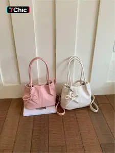Sweet girl style bow handbag, Bow shoulder bags, mini detachable shoulder strap bucket bag soft silhouette atmosphere, bow details, basket shape, perfect for matching dresses, shirts, and casual wear, Instagram blogger's versatile style