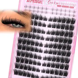 JIMIRE Lash Clusters Wispy Eyelash Clusters Cat Eye Lash Clusters with Spikes 8-18MM Volume Fluffy Cluster Eyelash Extensions with Bottom Lashes Clusters Extension Easy to Apply 144Pcs Pack