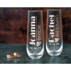 Custom Proposal Engraved Bridal Party Stemless Champagne Flutes Wedding Bridesmaid Bride Gifts Personalized Gifts Single Glass Wine Toasts