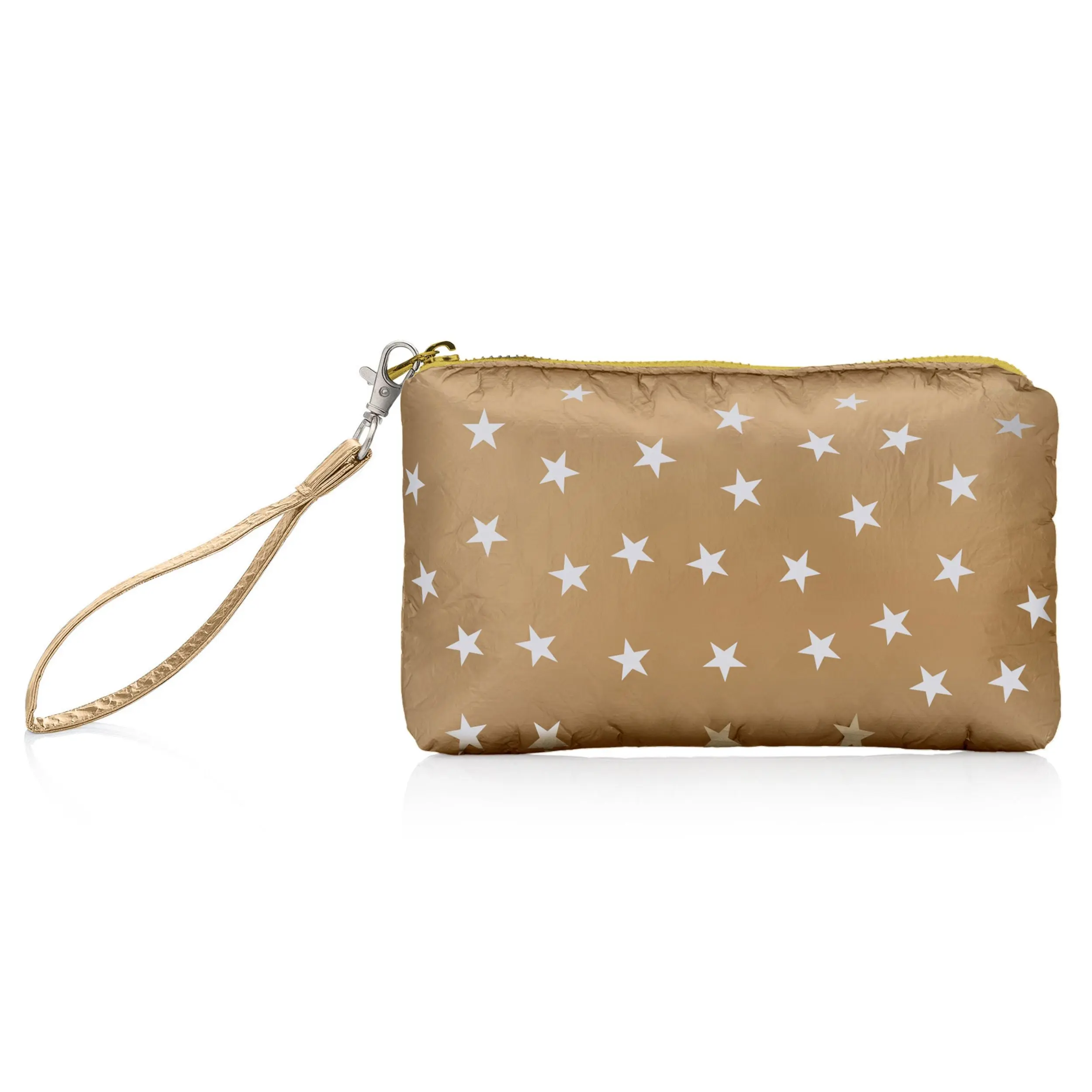 Zip Wristlet in Gold with Myriad White Stars