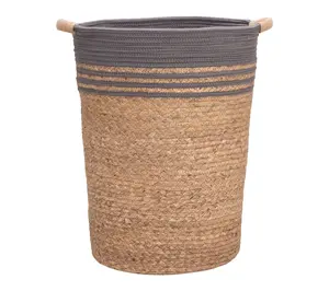 Seville Classics Natural Water Hyacinth and Rope Round Hamper