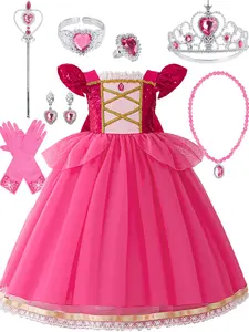 (Dress + all accessories) Sleeping Beauty dress long hair princess dress children's Rapunzel birthday dress Sofia girl dress Party Costume