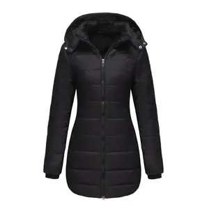 Women's Casual Warm Windproof Hooded Puffer Coat, Zip Up Outerwear with Detachable Hood, Travel, Everyday Padded Rainwear, Fall Winter Fashion Long Jacket, Winter Wardrobe Womenswear Plus Size S-XXL