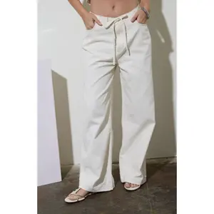 Ivory Drawstring Denim Pants