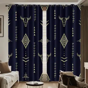 2 panels Aztec Bull Bone Printed Sunshade - Home Decoration Curtain Room Divider Sunshade Curtains with Perforated Top Design, Suitable for Living Room, Bedroom, Kitchen, and Festival Decoration