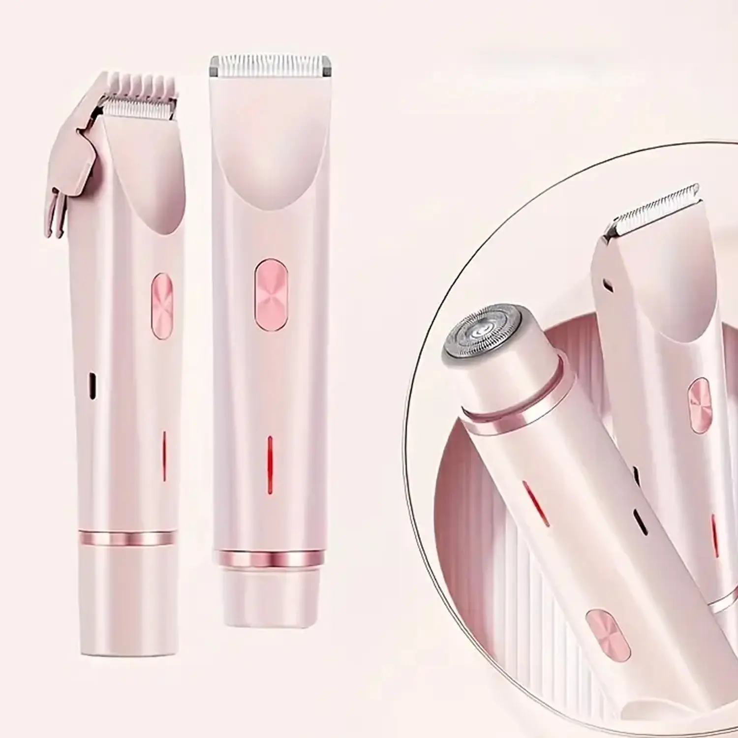 Bikini Trimmer for Women, Electric Shaver and Razor Rechargeable 2-in-1 Bodyand Facial Hair Removal Double Head forPainless Trimming of Pubic Face UnderarmLegs,IPX7 Waterproof, pink, Dual Head Trimmer, Intimate Pubic Trimmer