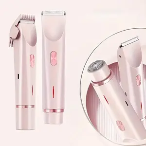 Bikini Trimmer for Women, Electric Shaver and Razor Rechargeable 2-in-1 Bodyand Facial Hair Removal Double Head forPainless Trimming of Pubic Face UnderarmLegs,IPX7 Waterproof, pink, Dual Head Trimmer, Intimate Pubic Trimmer
