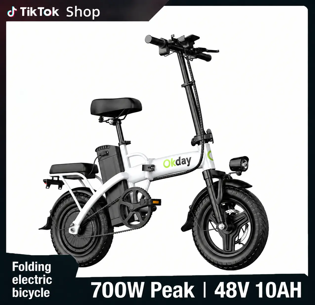 Okday Compact Folding Ebikes - 14-in, 480Wh Battery, Alloy Frame, Adjustable Seat, 330 lbs Load Capacity, 20 Mph Speed, 20-40 Mi Range, Front Headlight, Disc Brakes, Dual Shocks, Unisex Adult Commuter Bicycle for City Commutes & Active E-Biking