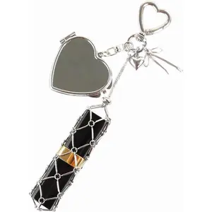 Lipstick Holder Keychain Stainless Chic Lip Gloss Holder with Mirror Lipstick Holder for Purse Bag Charm Accessories  Valentine's Day gift