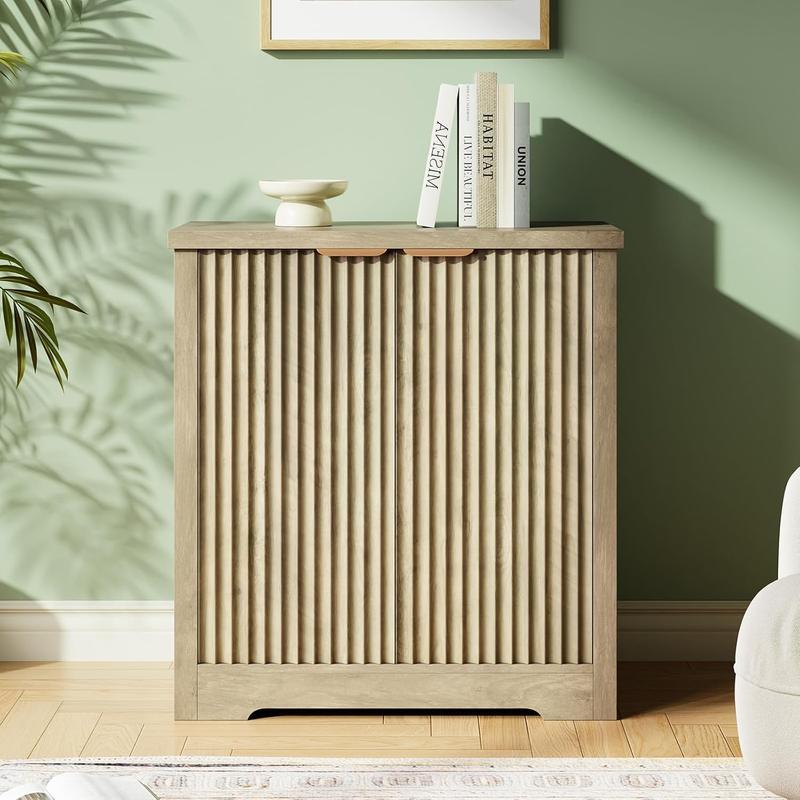 Fluted Buffet Sideboard Cabinet, Accent Modern Credenza with Doors & Shelves, Wood Credenza Storage Console Cabinet for Living Room Kitchen Dining Room Hallway