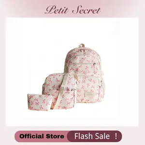3-Piece Backpack Set for Girls - Cute Bow & Print Large Capacity Bookbag, Lightweight Travel Backpack for College & Teen | Perfect Gift Set