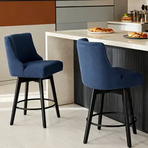 Set of 2 Counter Height Bar Stools, 26" Modern Swivel Stools with Backrest, Faux Leather Upholstered, Solid Wood Legs, Ideal for Kitchen Island & Home Bar