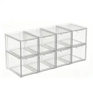 Clear Acrylic Stackable Storage Box – 4-Pack or 8-Pack Bundle – Dustproof for Bathroom, Vanity, Office, Laundry