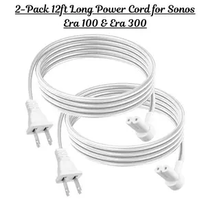 2-Pack 12ft Long Power Cord for Sonos Era 100 & Era 300 – Extended Replacement Power Cable, Heavy-Duty & Durable, Secure Fit, White