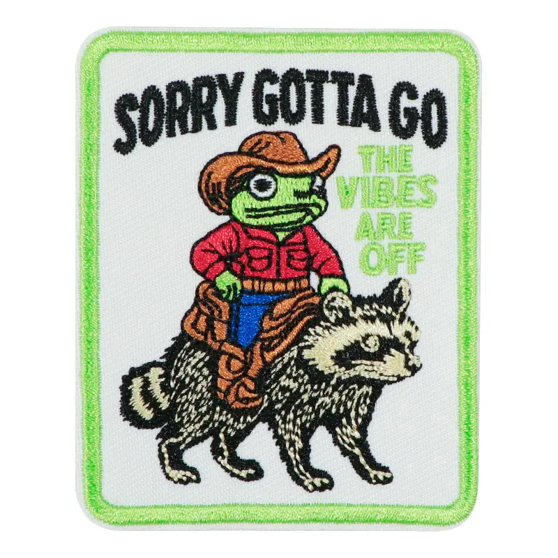 Denim Frog Ride Raccoon Patch, Back Adhesive Iron-On Applique, Geometric Embroidery Design, Embroidering Design, Suitable for Clothes Jackets Hats Accessories, Appliques Embellishments