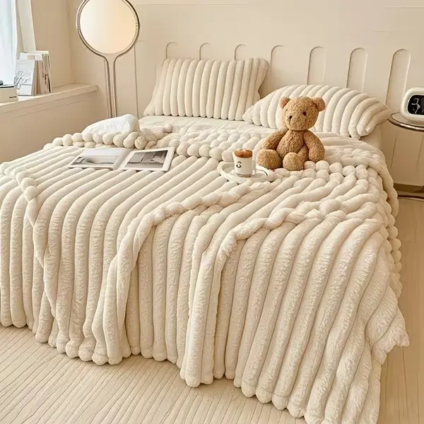 Luxury Plush Faux Rabbit Fur Blanket - Ultra-Soft, Lightweight & Kid-Friendly, Multi-Color Cozy Throw for Bed, Couch, Travel, Camping and Holiday Gifting